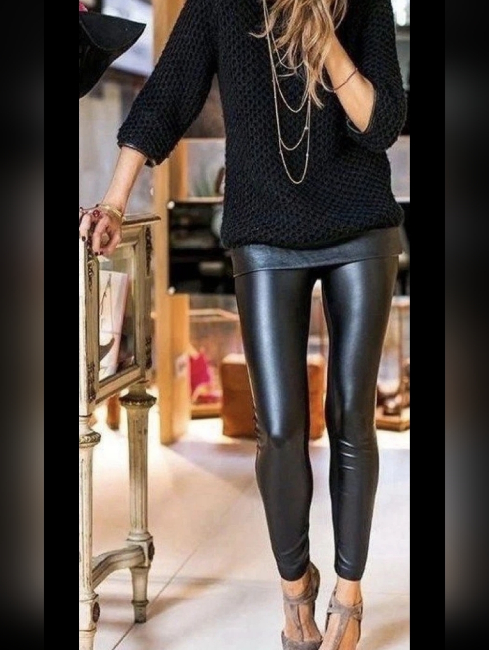 SPANX -  Faux Leather Ankle Leggings Black Women's Size 2X Shapewear